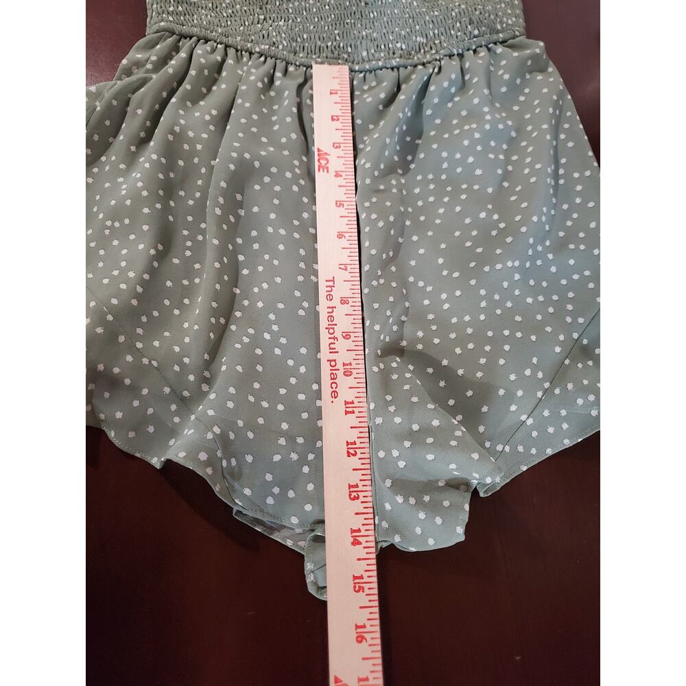 She + Sky NWT Polka Dot Smocked Ruffle Tie Strap Romper M Sage Green Cottage - Picture 9 of 10